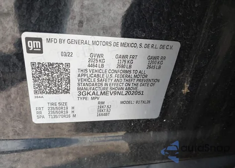 2022 GMC Terrain Fwd Sle z USA, uszkodzony, nr VIN 3GKALMEV9NL202051